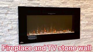 How to Build an Electric Fireplace TV Combo stone wall/電視壁爐一體牆