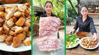 "Extreme Crispy Pork Belly" Mommy Chef Sros Cook Crispy Pork belly and Eat | Cooking with Sros