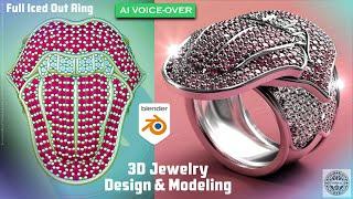 Full Iced Out Ring (New Feminine AI voice-over Edit) 3D Jewelry Modeling Gemstones Pavé Blender 3.5