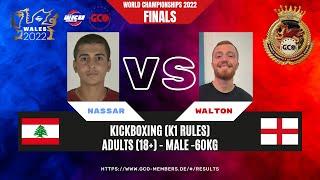 K1 Male Adults -60kg NASSAR (LEB) vs WALTON (ENG) || GCO/WKU WORLD Championships 2022