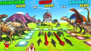 SHINCHAN UPGRADED TEAM vs CHOP TEAM vs AMAAN TEAM in Animal Revolt Battle Simulator | Dinosaur Game