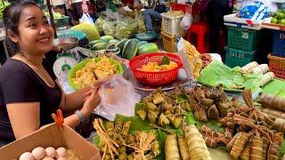 Cambodian Street Food Tour - Delicious Fruits, Cake, Pork, Fish, Vegetables @ Phnom Penh Market