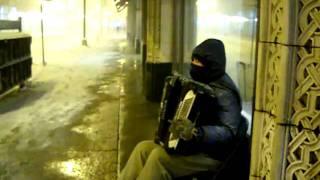 Michael the accordion player - Chicago Loop, Blizzard Night, Feb 1, 2011