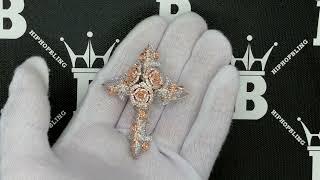 3D Iced Out Rose Cross CZ Hip Hop Bling Bling Pendant |