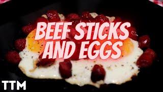 Sliced Beef Stick and Eggs in the Air Fryer Oven