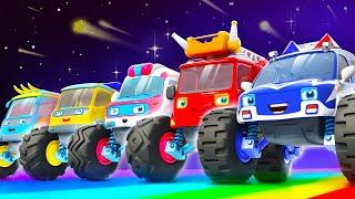 Five Monster Trucks | Learning Vehicles | Number Song | Fire Truck, Police Car | Kids Song | BabyBus