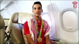 Royal Jordaian hosts Jordanian Olympic champion Ahmad Abu Ghoush on board RJ118 from Paris to Amman