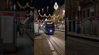 A Bordeaux Tram arrives on a festive Cours de L'Intendance in Bordeaux  #bordeaux #railway #tram