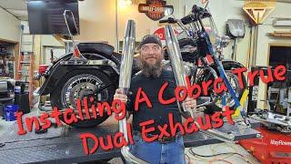 Installing a Cobra true dual exhaust on a Heritage Softail.