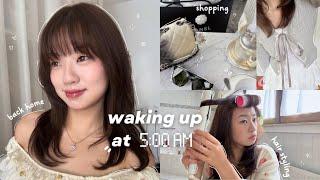 waking up at 5AM vlog: back home, how i style my hair, shopping, desk tour & more