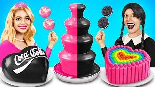 Wednesday vs Barbie Cooking Challenge | Pink vs Black Food Challenge by YUMMY JELLY