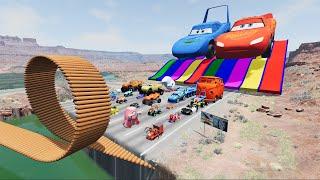 Big & Small Lightning McQueen Boy,Alphabet vs Mater, Pixar Car vs Hot Dog Water Bridge -Beamng.Drive