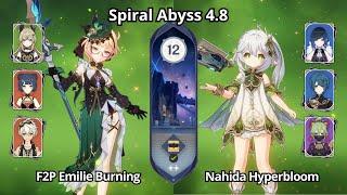 F2P C0 Emilie Burning & C0 Nahida Hyperbloom - Spiral Abyss 4.8 Floor 12 Genshin Impact