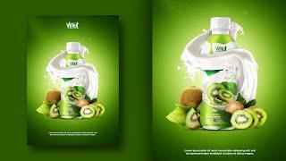 Kiwi Fruit Milk Drink Poster Design | Photoshop Tutorials