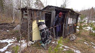 The man found an old  in the forest, cleaned up the garbage and spent the night in it