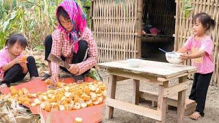 Bông happily preparing breakfast with mom then harvesting corn to grind for livestock