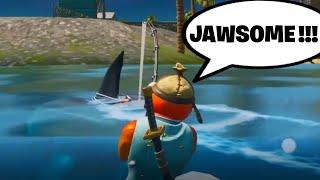 Fortnite Challenge: Use a Fishing Pole to Ride Behind A Loot Shark at Sweaty Sands