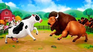 Don't Miss the End - Angry Bison vs Cow and Buffalo Fighting Video | Wild Animals Comedy Cartoons