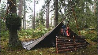 Overnight Wild Camp In the Rain - Bushcraft Canvas Poncho Shelter - Reindeer Stew