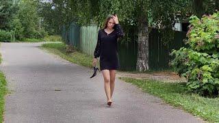 Casadei pumps walking, girl walking with no shoes, walking in pantyhose with no shoes (# 799)