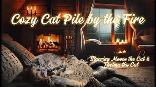 Cozy Cat Pile- Rain, Fireplace, and Cat purring ambience - 8 hours