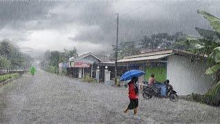 Heavy Rain in a Village Full of Green Trees | Fresh atmosphere in Indonesian village | ASMR