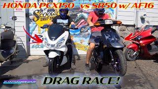 we drag race the honda SB50 with AF16 vs Pauls Honda pcx150 | Zach west Build V:4