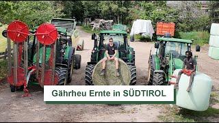 Rundballen Ernte  mit 3 x John Deere , Repossi Kammschwader Krone Compriama und Tanco Wickler