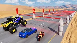 Laser Rampage: Сars vs Laser Bollards - Beamng drive