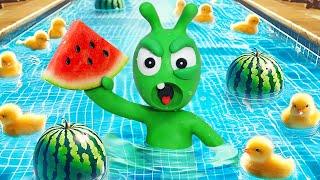 Pea Pea gets trouble with Watermelon in Swimming Pool - Kid Learning - PeaPea Cartoon