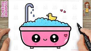 How to Draw a Cute Bath Tub Easy Step-By-Step Drawing and Coloring for Kids and Toddlers