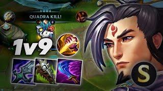 WILD RIFT | MASTER YI JUNGLE 1v9 IS BROKEN !! BUILD OP ( QUADRAKILL )