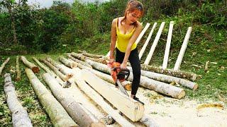 Farm Life: Technique cut wood, sawn wood to prepare build new wooden house - Thị Hiền