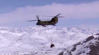 CH-47F Chinook Helicopter Transporting Food And Equipment To 7,000 Foot High Base