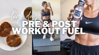 SIMPLE PRE, DURING & POST WORKOUT FUELING | quad & glute leg day from my 12 week training program!