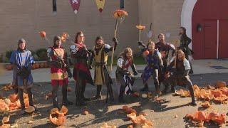 Medieval Time knights National Pumpkin Destruction Day in their own style