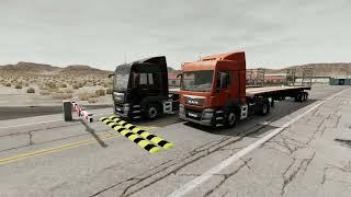 Double Flatbed Trailer Truck vs Speedbumps Train vs Cars Beamng.Drive