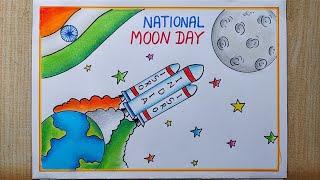 National Moon Day poster drawing easy| Chandra Dinam drawing| International Moon Day drawing