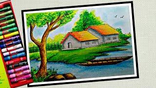 How to draw Landscape // scenery of beautiful nature.. step by step // Bachpan Ki Drawing