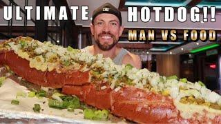 LARGEST SPICY CHILLI CHEESE DOG CHALLENGE | MAN VS FOOD | LONDON ENGLAND@JoelHansen  | £100 CASH