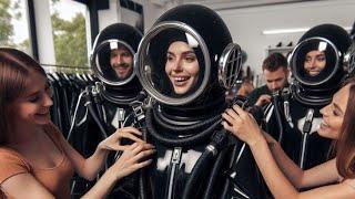 Scientifically  girls in latex ful face gas masks and scuba diving gear dresses
