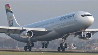 HARD BRAKING| Air Belgium A340-300 [OO-ABB] SMOOTH Landing at Amsterdam Schiphol Airport!