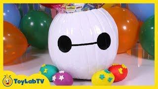 SURPRISE TOYS in a Baymax Halloween Pumpkin & Big Hero 6 Play Doh Surprise Eggs Fun Kids Video