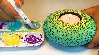 Easy Mandala Tealight Candleholder Art for Beginners Dot Painting Rocks Painted Stones DIY ASMR