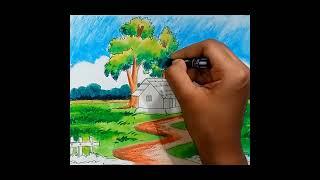Oil pastel scenery drawing|| beautiful scenery drawing
