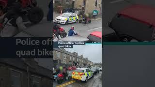 A man has been arrested after a quad bike was driven into a police officer in Bradford #itvnews