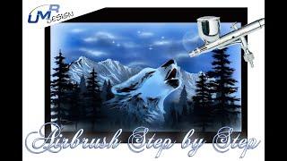 Airbrush Tutorial Stencil Wolf / Berge AS-001 / AS-163 (English/Deutsch)