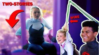 Spider-Gwen falls out of window
