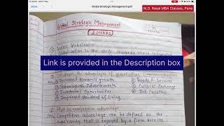 Global Strategic Management Notes - MBA 4th Semester S.P.PU.