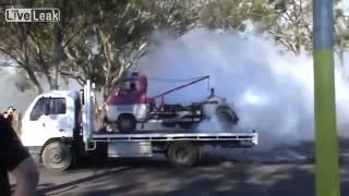 Tow Truck Does Burnout On Top Of Tow Truck